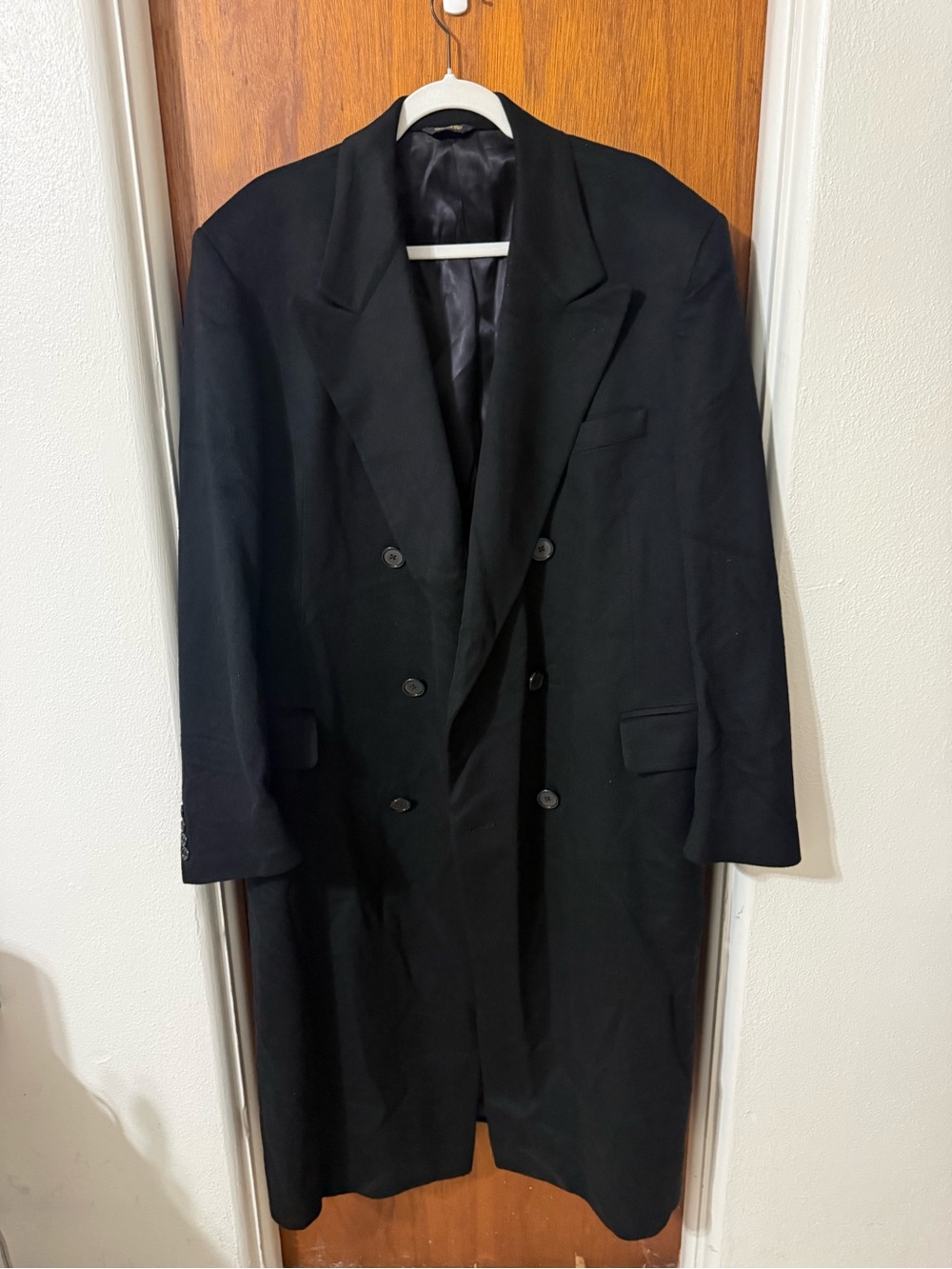 Vintage Nordstrom Jacob Siegel 100% Cashmere Overcoat Black Double Breasted XL